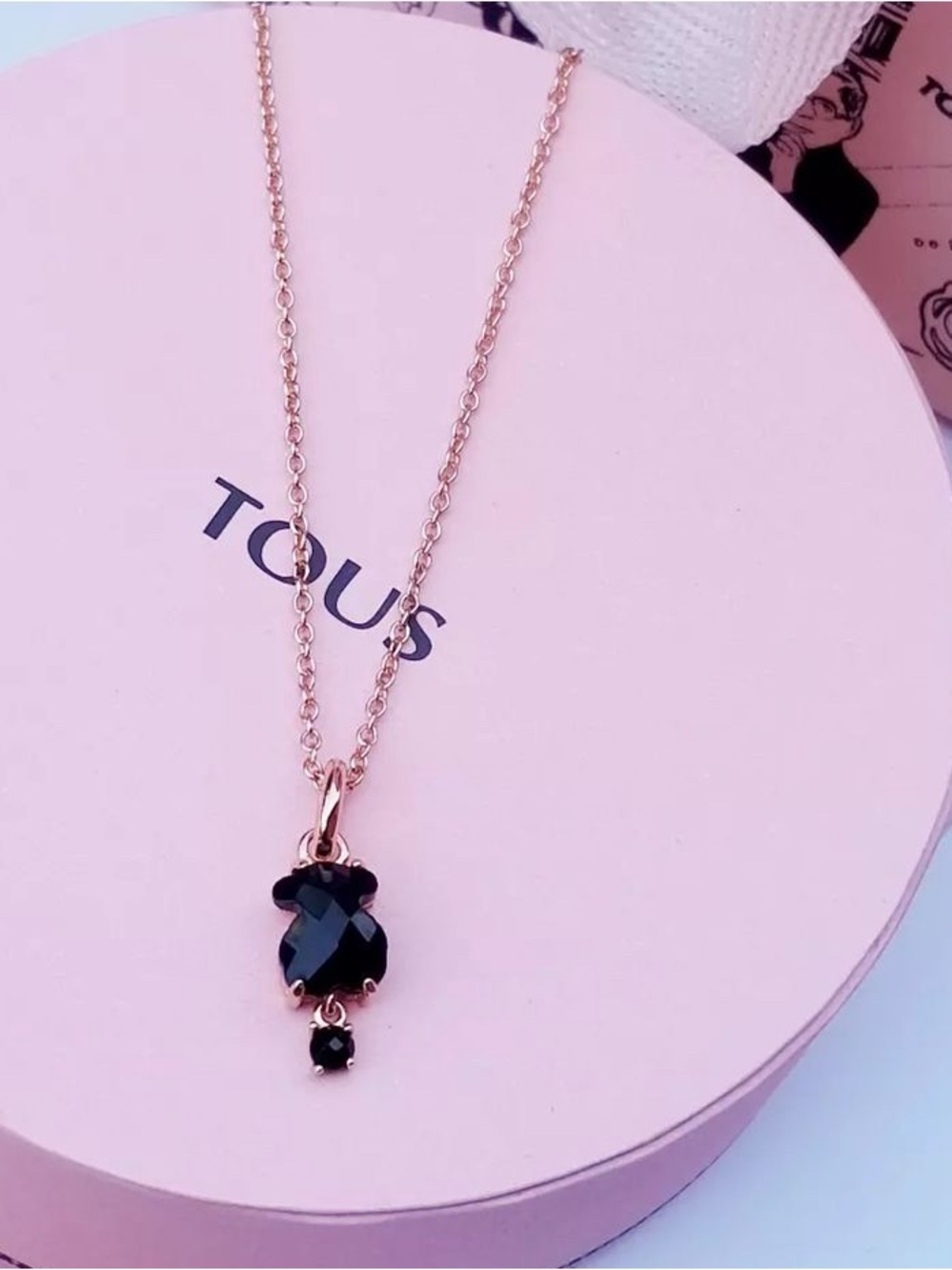 Rose Gold Necklace with Black Crystal Bear Pendant vermeil 925